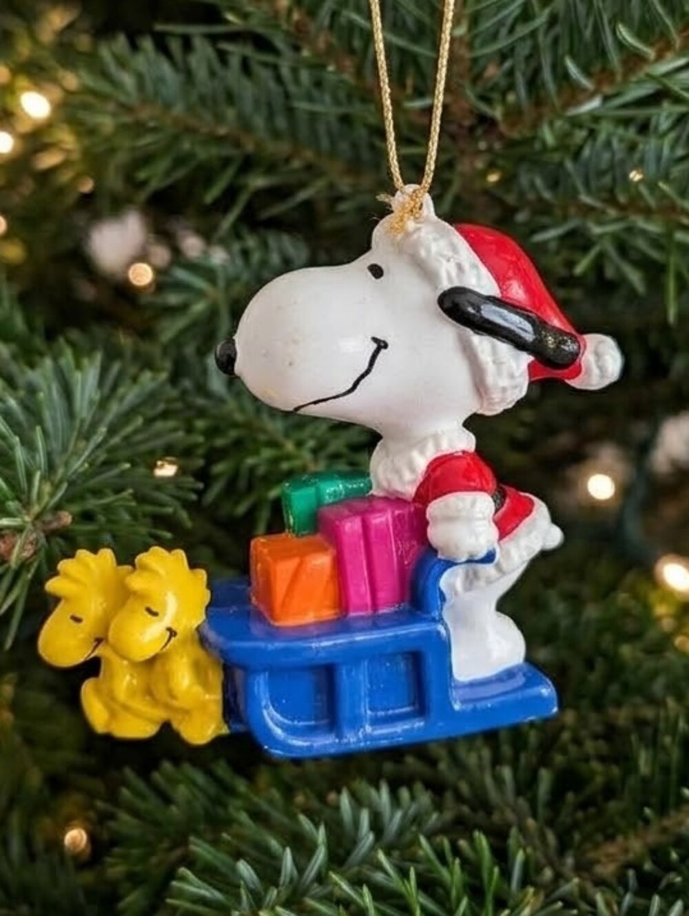 Peanuts Vintage Santa Snoopy On Sleigh Ornament